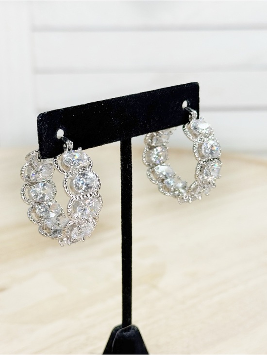 QVC Jewelry - QVC Chunky‎ Rhinestone Silver Tone Hoop Earrings Large Sparkly Classic